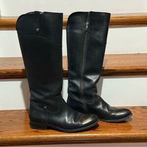 Frye Melissa Tab Black Leather Knee-High Boots